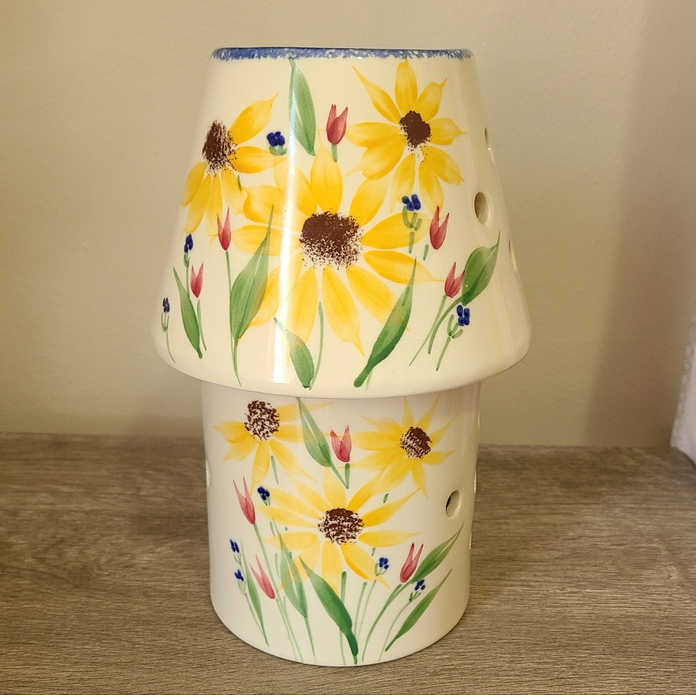🌻Vintage Emerson Creek Pottery Hand-Painted Sunflower Design Candle Holder Lamp